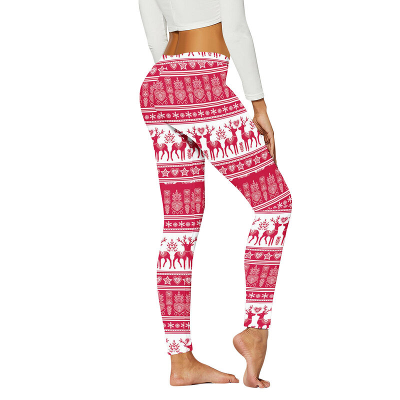 Women'S Christmas Print Leggings Stretch Joggers Pants Slim Fit Seamless Xmas High Waist Santa Claus Sweatpants Pantalones