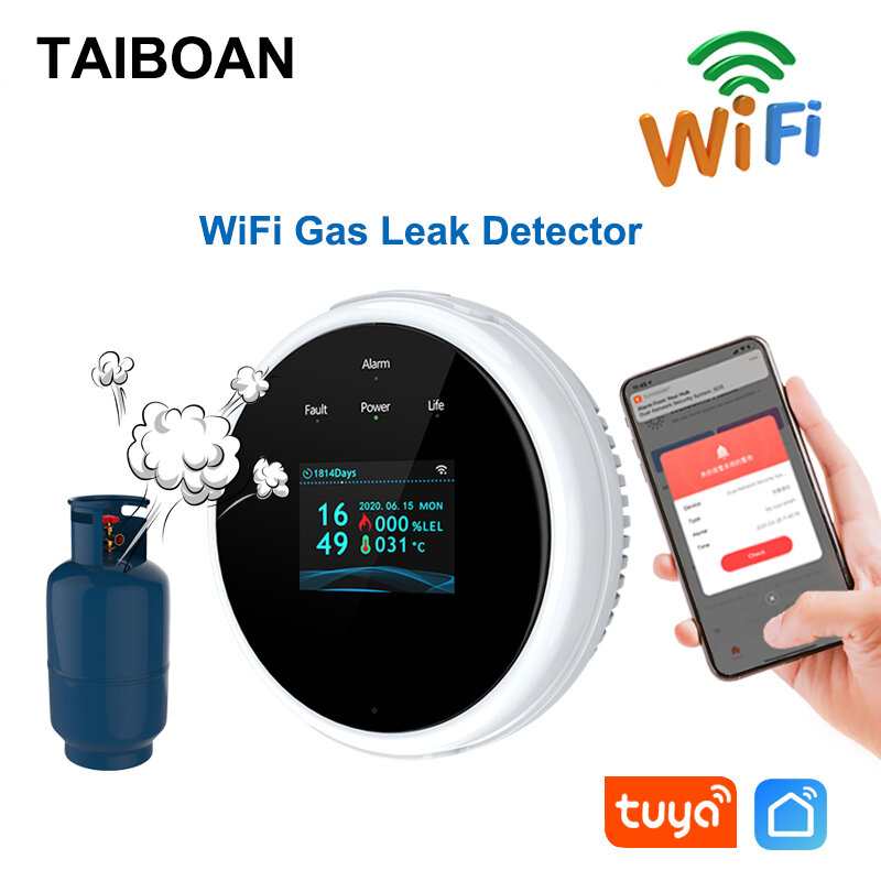 Sensor de fugas de GAS GLP con WiFi, Detector de seguridad contra incendios, Control por aplicación Tuya, pantalla LCD inteligente para el hogar, detectores de fugas de Gas Natural