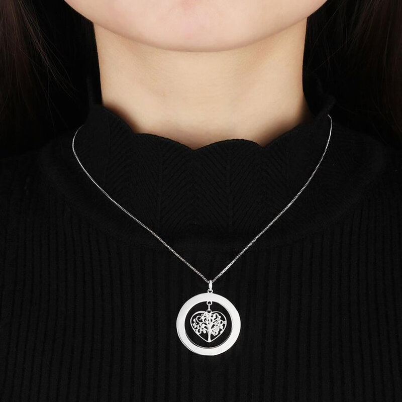 Personalizado coração árvore da vida colar para as mulheres personalizado redondo nome gravura pingente charme colares de aço inoxidável jóias