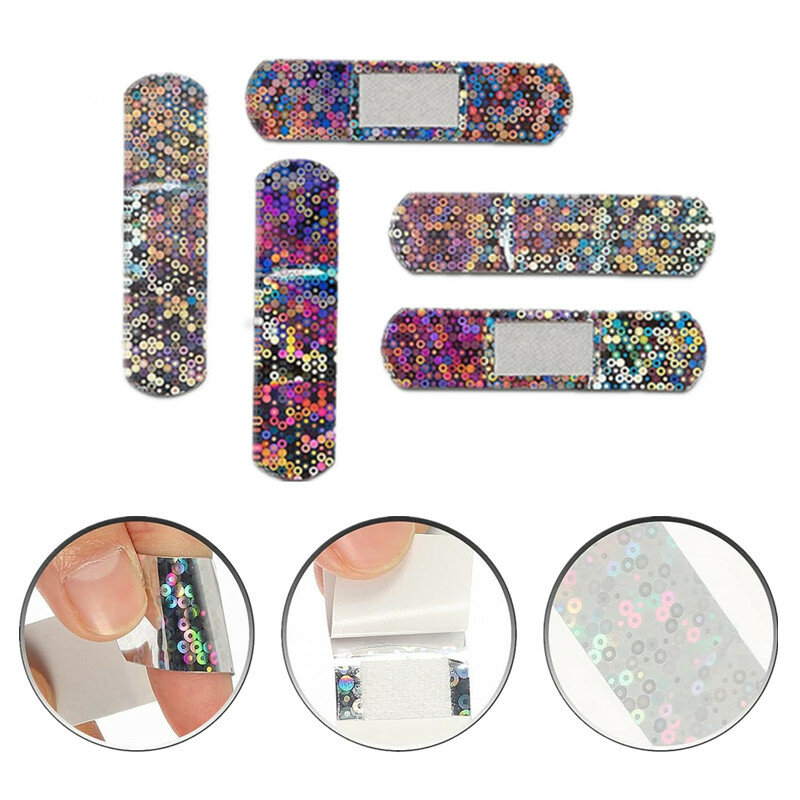 50pcs/set Holographic Color Band Aid Flash Laser Design Wound Plaster Patch for First Aid Strips Tape Dressing Adhesive Bandages