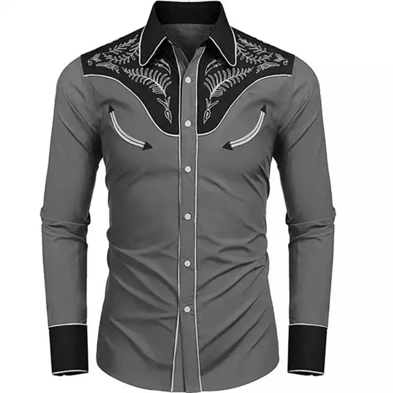 2023 New Men's Tribal Ethnic Men's Outdoor Casual Shirt Party Button Lapel Long Sleeve Soft and Comfortable Plus Size