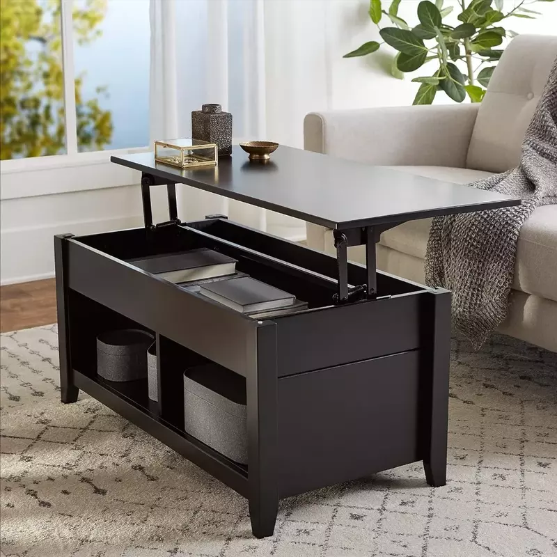 Coffee Table Lift-Top Storage Rectangular Coffee Table Free Shipping Furniture Black Tables Café