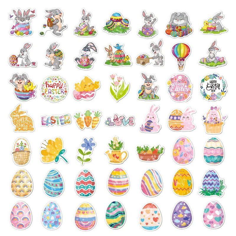 10/30/50/100PCS Cute Easter Egg Rabbit Holographic Laser Cartoon Stickers DIY Phone Notebook Laptop Luggage Fridge Decals Toys