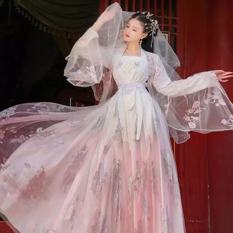 Новинка, женский летний сказочный костюм Hanfu в китайском стиле, элегантная юбка на талии, сказочный костюм для выступления на сцене, традиционный костюм, великолепный
