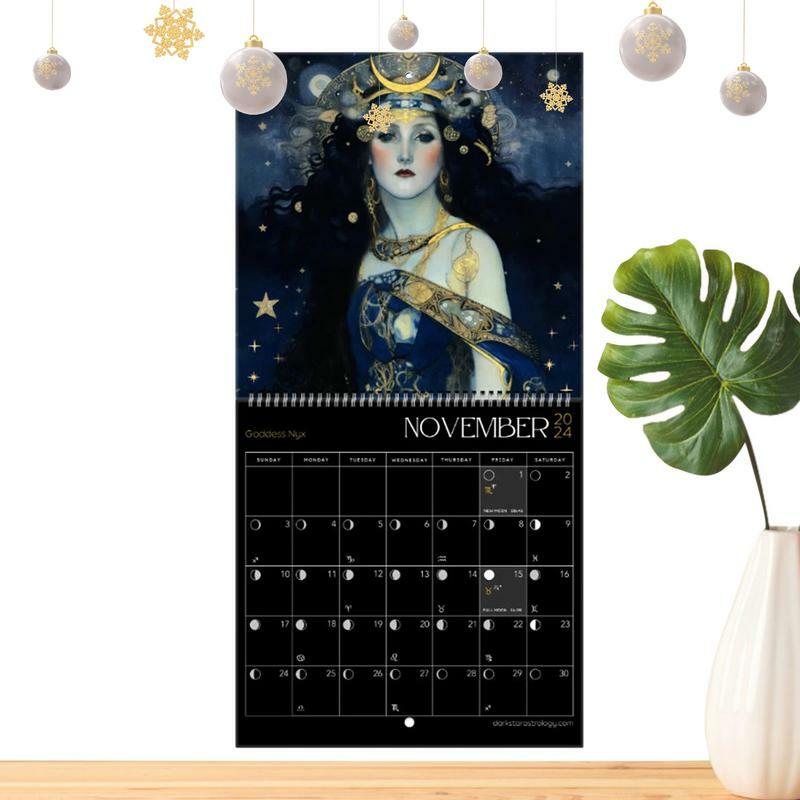 女神の古典的な壁のアートカレンダー、月のカレンダー、月の相、怪我、装飾、フェーズ、安全、2024