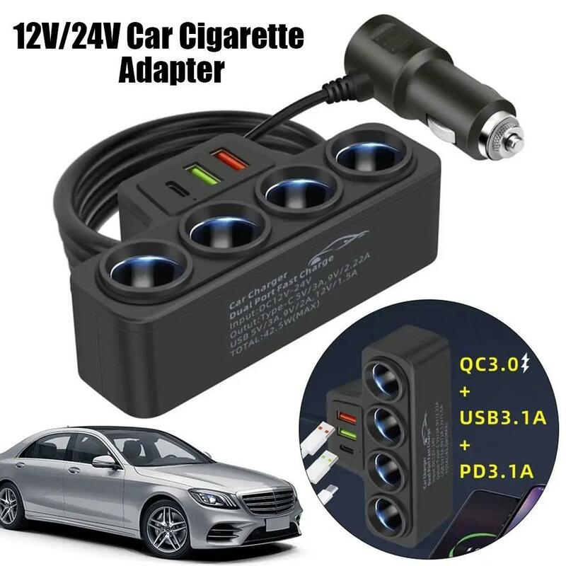 120W 4 In 1 3 USB Car Charger Fast Charging Plug Adapter Splitter 12V 24V Fast Charger Plug