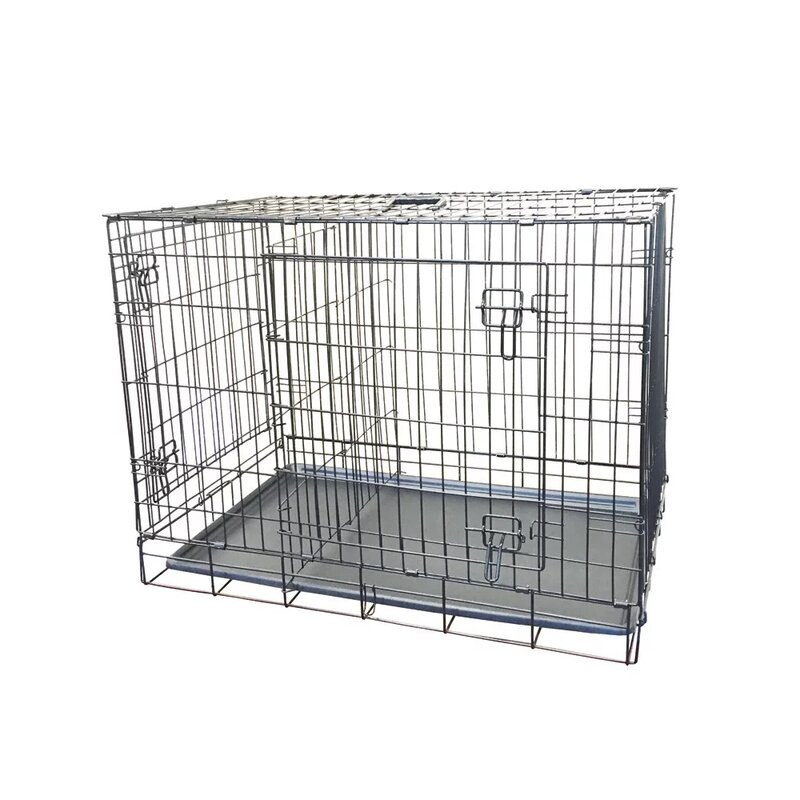 Double Door Folding Wire Dog Crate, Preto, X-Pequeno, 24 "L