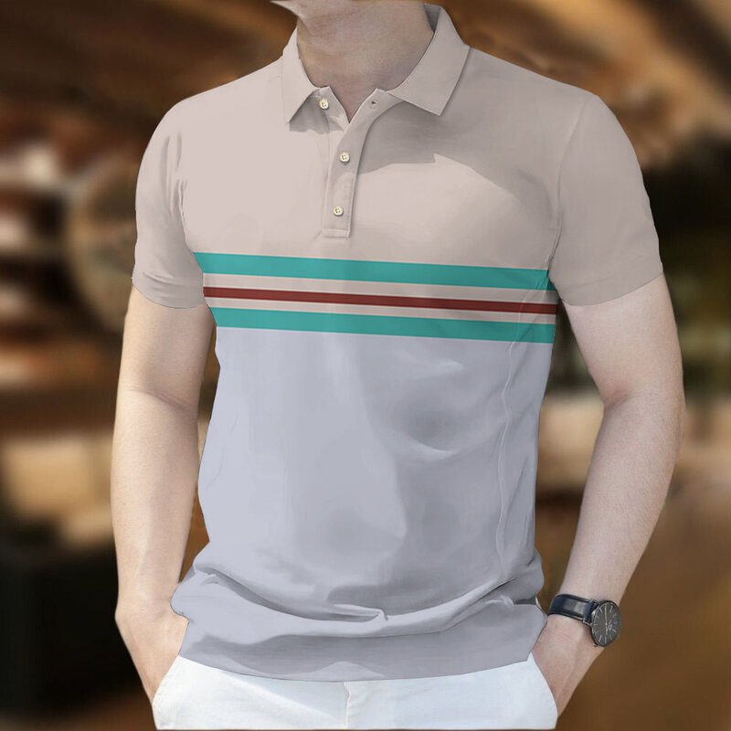 Fashion Men's Striped Simple Polo Shirt Summer Lapel T Shirt Men Printed Polo Short Sleeve Casual Polo Top Man Business Apparel