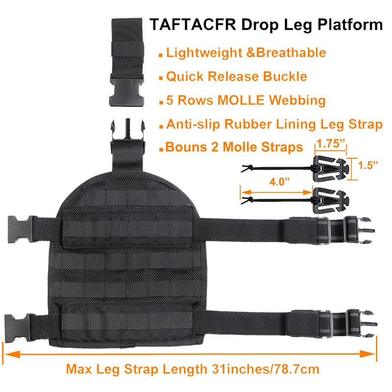 TAFTACFR Tactical Heavy Duty Mesh MOLLE Drop Leg Platform pannello universale con cintura regolabile e cinghie per coscia