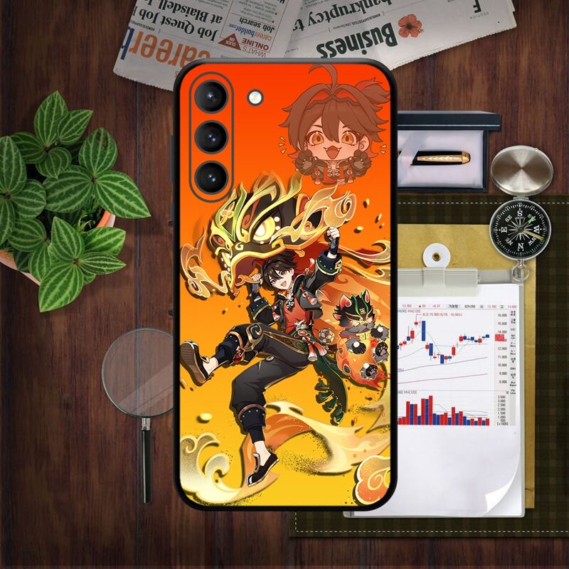 Gaming Genshin Impact v5.0 Pyro Charakter 4 Sterne Handy hülle für Samsung Galaxy S24 S23 Ultra S22 S21 Fe S20 A54 Note20plus