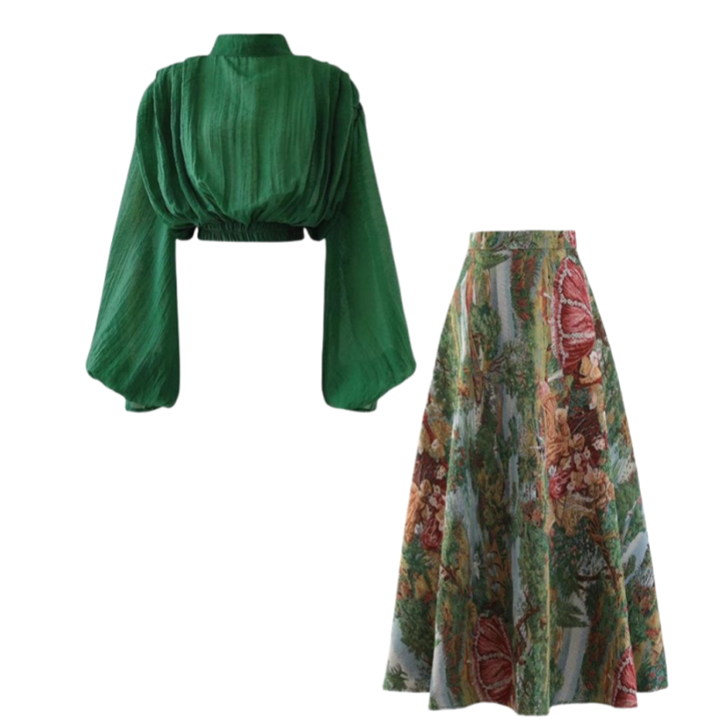 Traje de primavera emparejado con estilo francés, fragante e impresionante figura pequeña, estilo Retro sal, falda media cocida ligera, conjunto de dos piezas