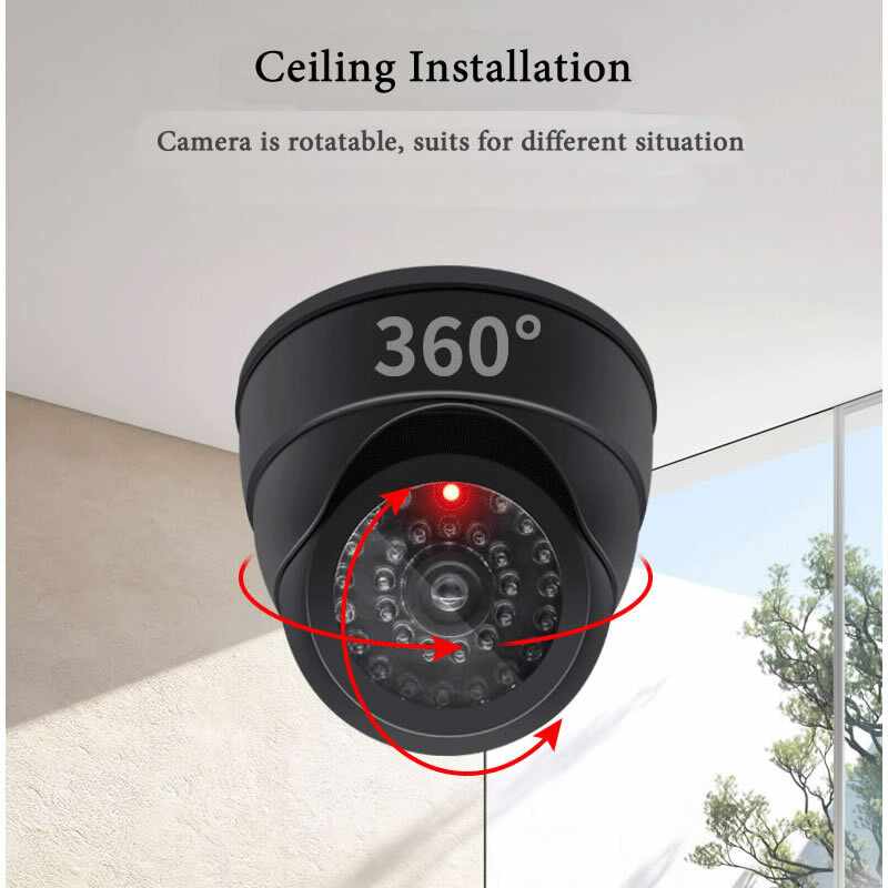 Câmera de segurança CCTV falsa com luz LED intermitente, câmera manequim Conch, vigilância doméstica e de escritório, vermelho e preto, novo
