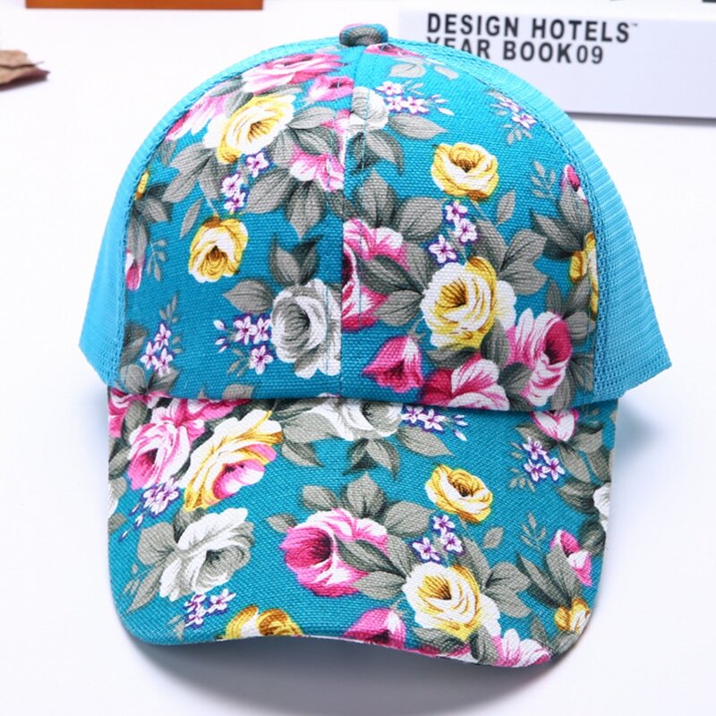 Atmungsaktive Baseball mütze Mode Baumwolle Blume Drucker Mesh Kappe verstellbare Hysterese nhüte Damen