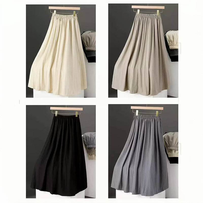 Fashion Elastic All-match Solid Color Folds Skirts Women's Clothing 2024 Summer New Loose Elegant High Waist Casual Skirts