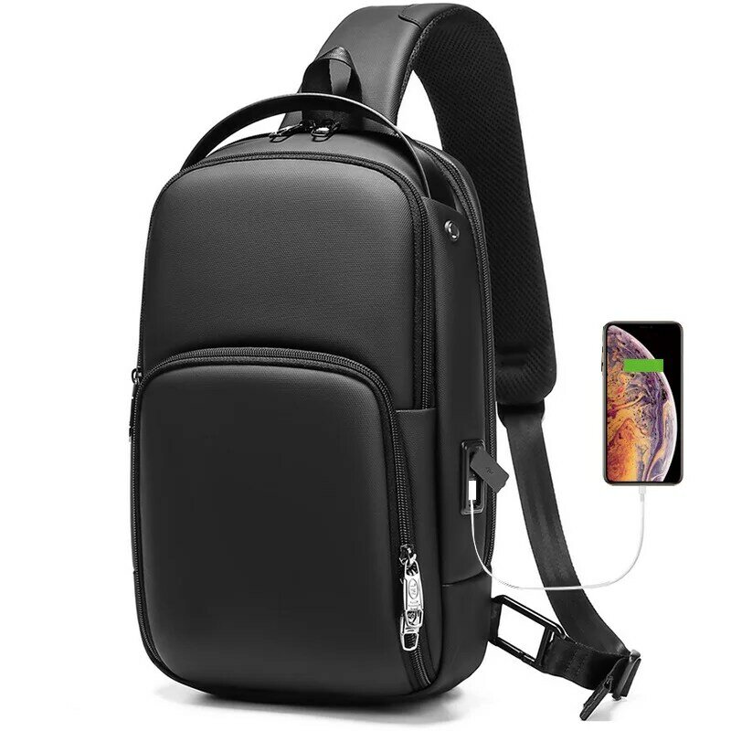 Męska wielofunkcyjna torba na ramię wodoodporna torba Crossbody z paskiem torba na klatkę piersiową torba podróżna na ramię USB na co dzień torba listonoszka dla mężczyzn