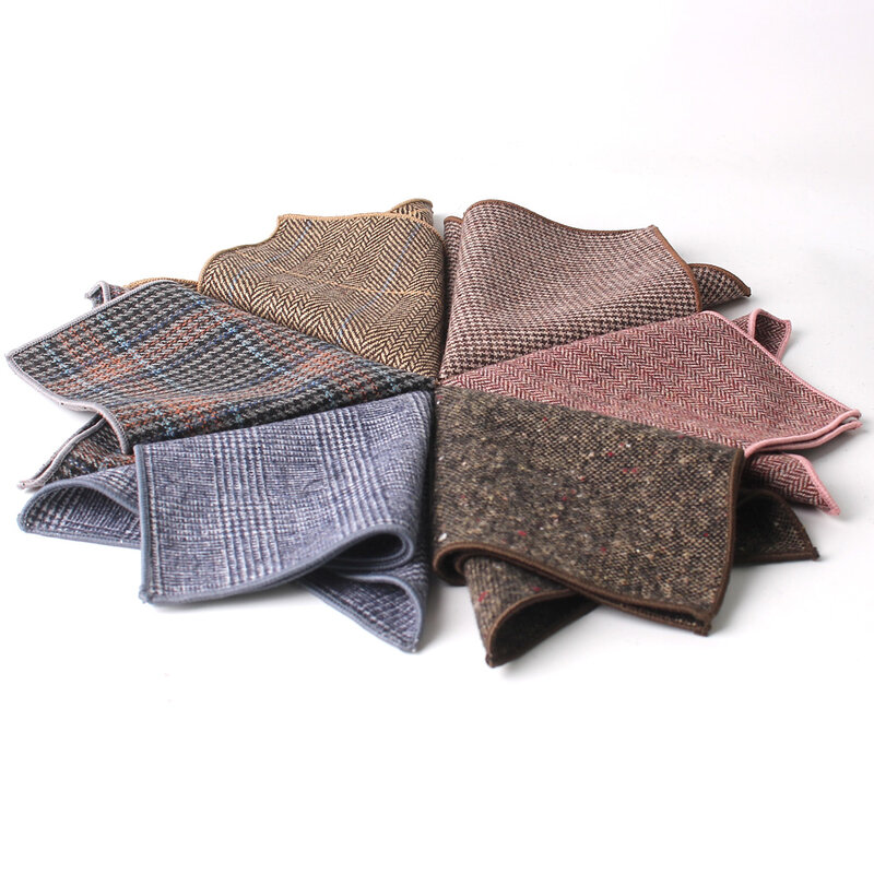 Fashion Wool Handkerchief For Men Suit Woolen Plaid Pocket Square Business Hankies Herringbone pattern Hanky Plaid Pocket Towel