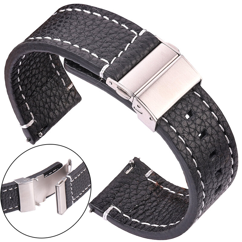 Bracelet de montre intelligente en cuir véritable souple, 18 20 22 24mm, pour femmes et hommes, en cuir de vache marron noir, à dégagement rapide
