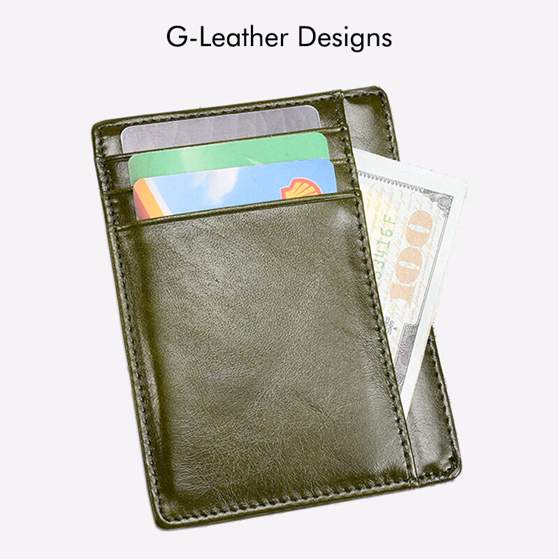 Tempat kartu kulit asli Vintage, dompet kartu kredit kulit lilin minyak, casing kartu ramping uniseks