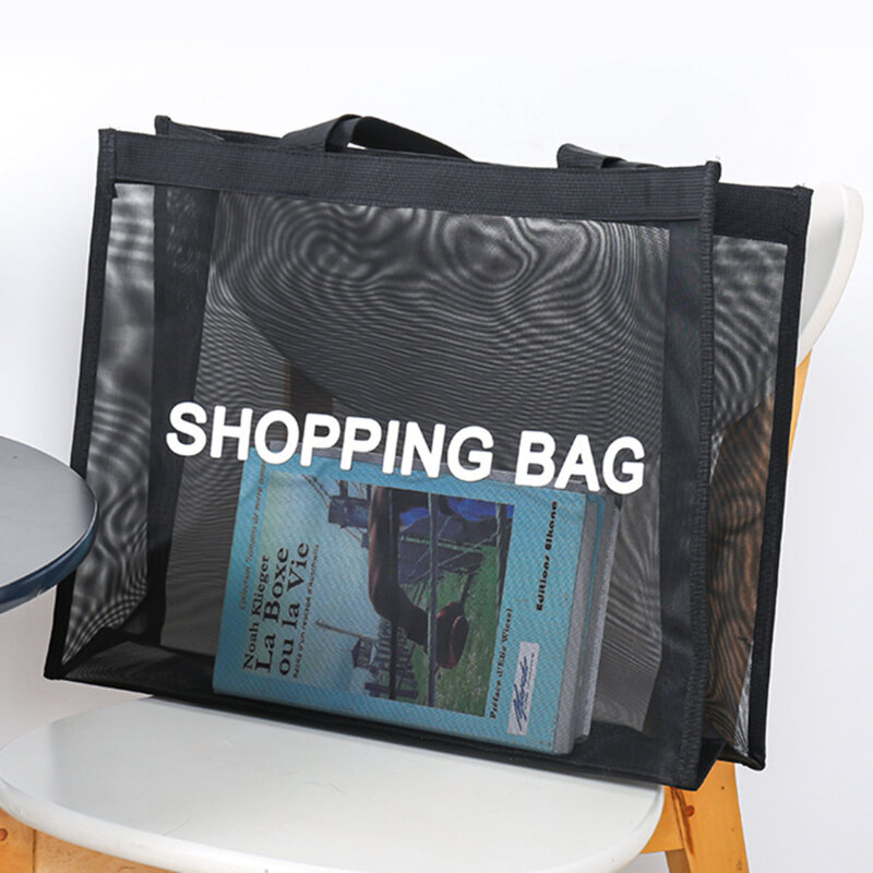 Transparent nylon mesh shopping bag Transparent large capacity one shoulder handbag Breathable beach travel stor