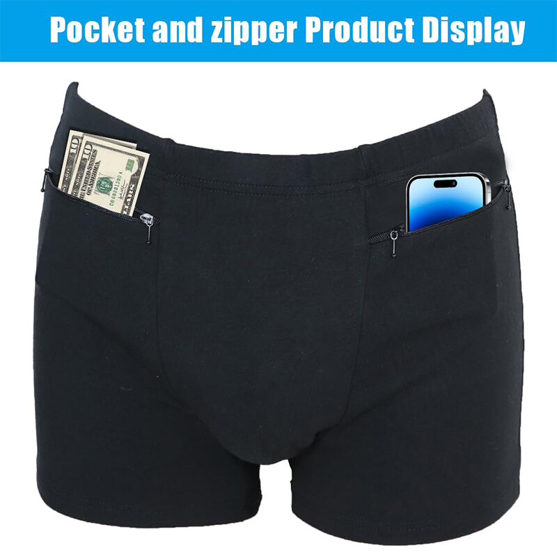 Men's Pockets Underwear 2Packs Hidden Pocket Boxer Briefs Travel Boxer Brief Panties
