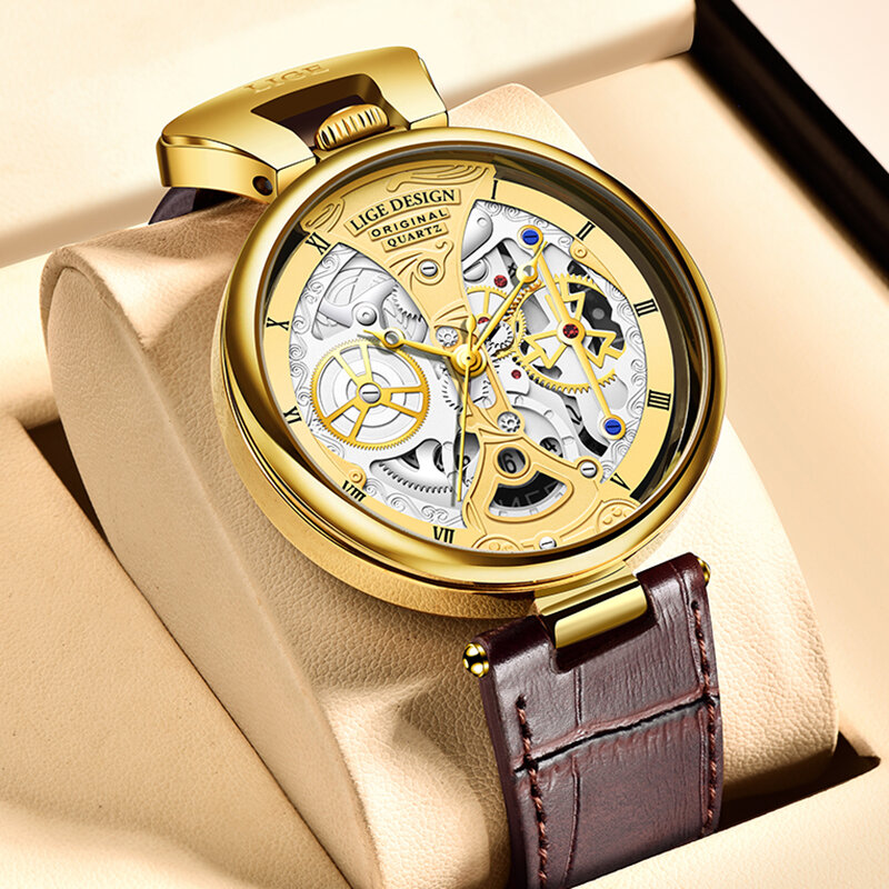 2023 zegarki męskie LIGE luksusowa marka brązowa skórzana chronograf sportowy zegarek dla mężczyzn moda data wodoodporny zegar Reloj Hombre
