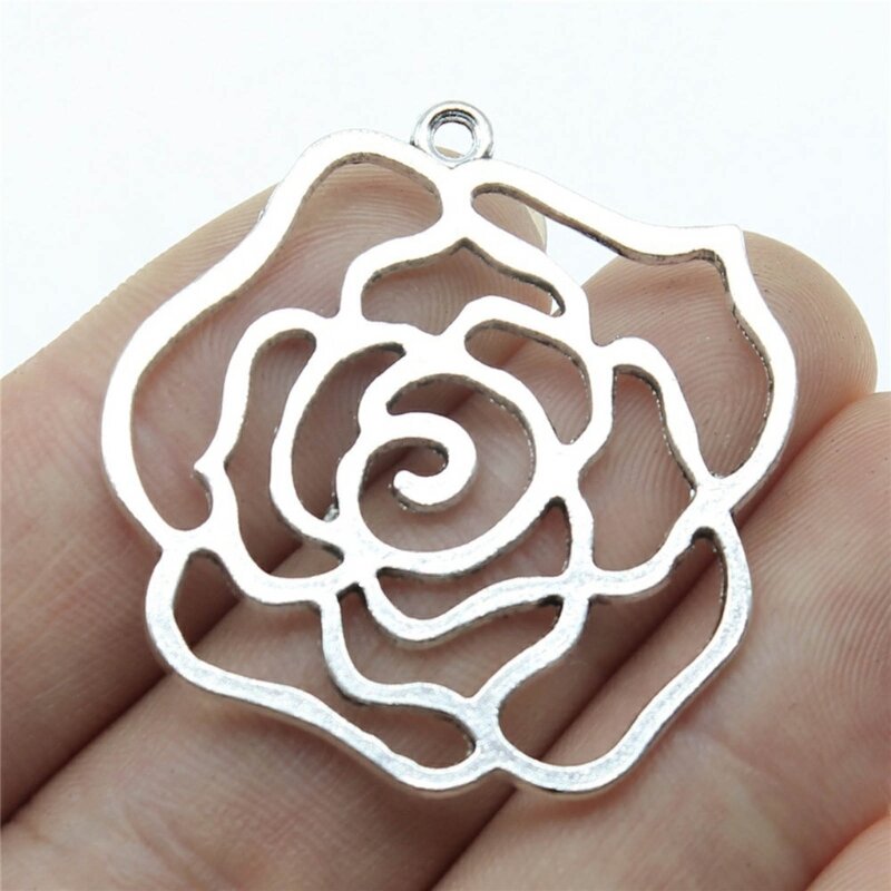 Collar plata, abalorio floral 3D estilo Retro para pendientes DIY, collar, cuentas flores con lazo, fabricación
