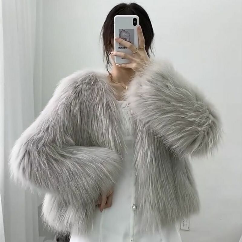 2024 zimowa moda damska płaszcz ze sztucznego futra luksusowe eleganckie puszyste kurtki odzież wierzchnia puszysty jednolity płaszcz T837