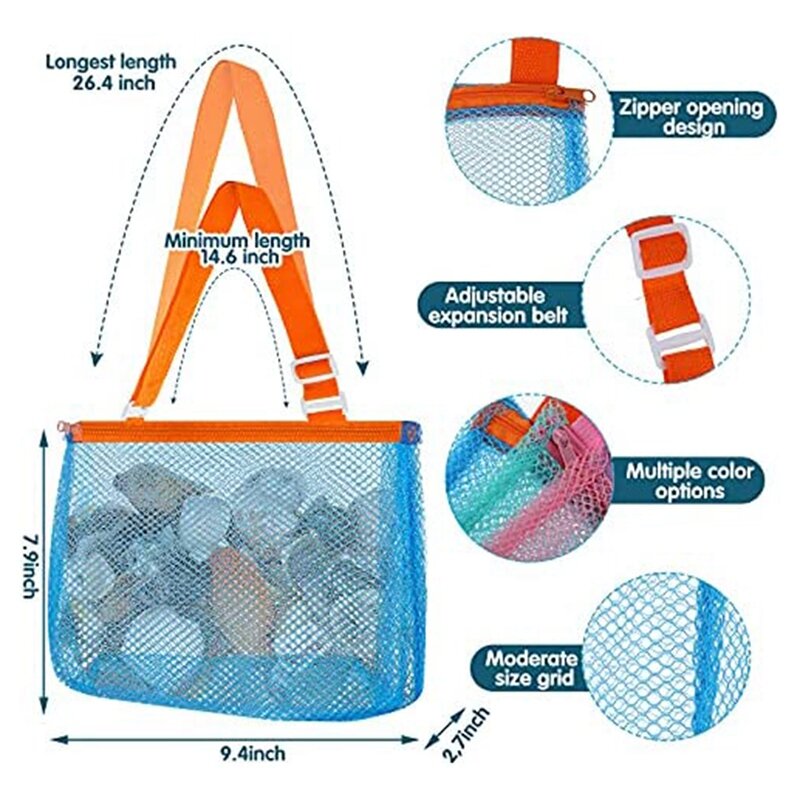 Bolsa de playa de malla de 3 piezas para niños, bolsa de conchas marinas, bolsa de colección de conchas de playa, juguete para niños y niñas