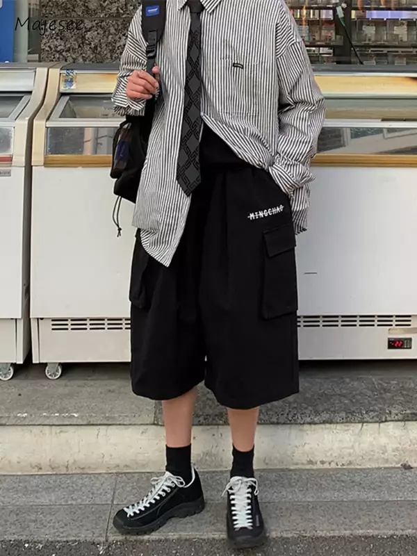 Shorts de carga japoneses com cordão, elegante e aconchegante, elegante, com todos os fósforos, bonito, monocromático, estilo formal, primavera, verão, 2023