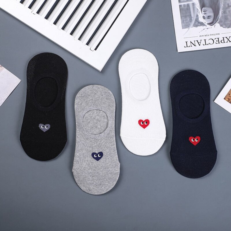 5 Pairs of 5 Colors Spring and Summer New Men's Thin Breathable Short Socks Casual Love Bear Boat Socks Silicone Invisible Funny