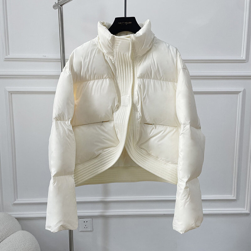 Jaqueta acolchoada em algodão com gola alta para mulheres, casacos curtos e soltos, parkas grossos e quentes, moda casual, inverno novo, 2023
