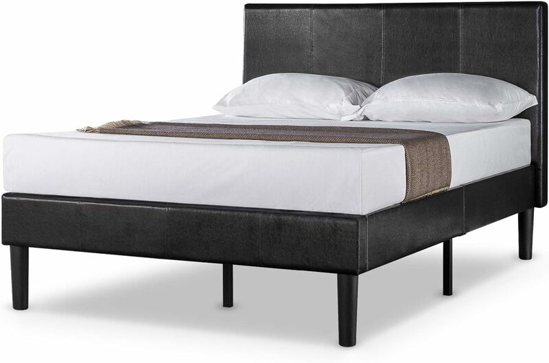 Marco de cama de plataforma tapizado de piel sintética, base de colchón, soporte de listón de madera, No se necesita resorte de caja, Twin/Full/Queen/King