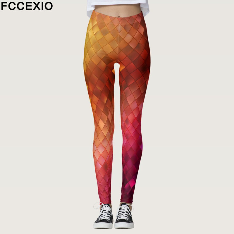 FCCEXIO-Leggings deportivos con estampado de grafiti geométrico para mujer, pantalones de cintura alta para correr, Fitness, entrenamiento, Yoga, gimnasio, S-3XL