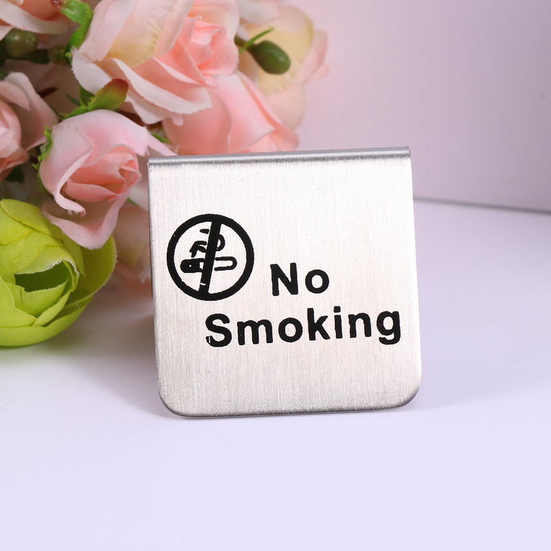 Stainless Steel No Smoking Table Tent Sign Double Side Free Standing No Smoking Sign for Office Hotel (English/Black Circle)