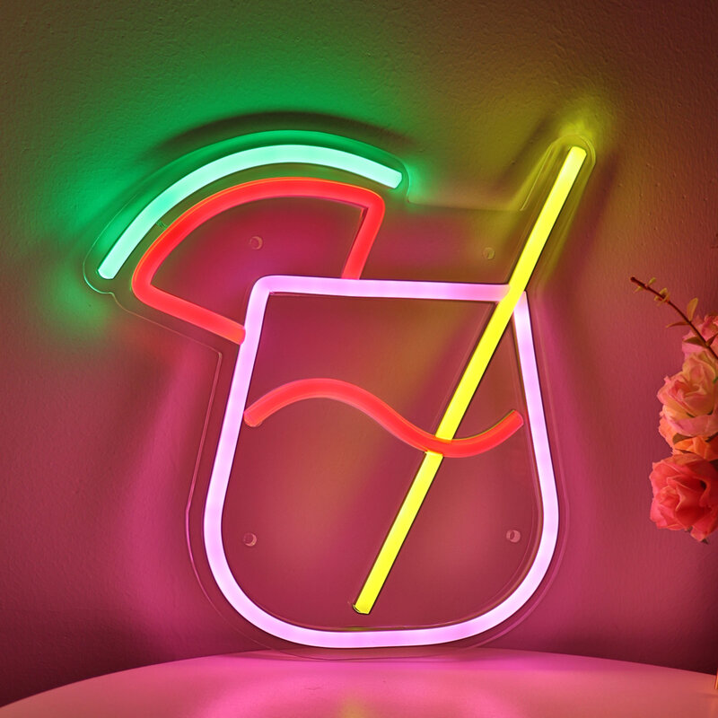 Watermelon Juice Glass LED Wall Neon Light, Art Sign for Party, Influencer, Sala de estar, Loja Decoração, 8.9 "x 9.17", 1Pc