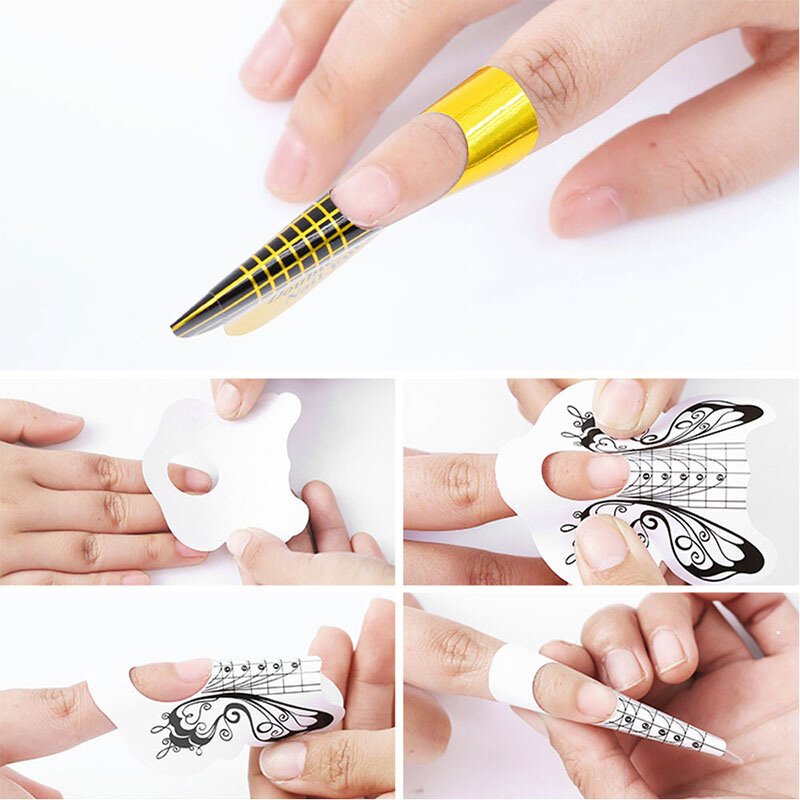 100 sztuk akrylowe tipsy rozszerzenie formularz przewodnik taśma profesjonalny żel UV sztuczne paznokcie francuski naklejki formy wzornik narzędzie do Manicure