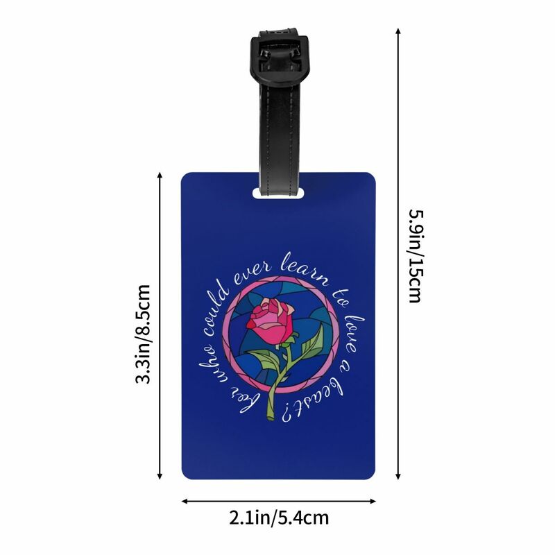Tag bagasi Beauty And The Beast bunga mawar dengan kartu nama penutup privasi Label ID untuk tas perjalanan
