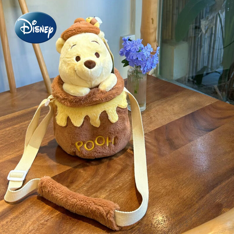 Disney-mini bolsa tiracolo feminina, bolsa urso Pooh, fofa de pelúcia, um ombro, alta qualidade, moda, nova