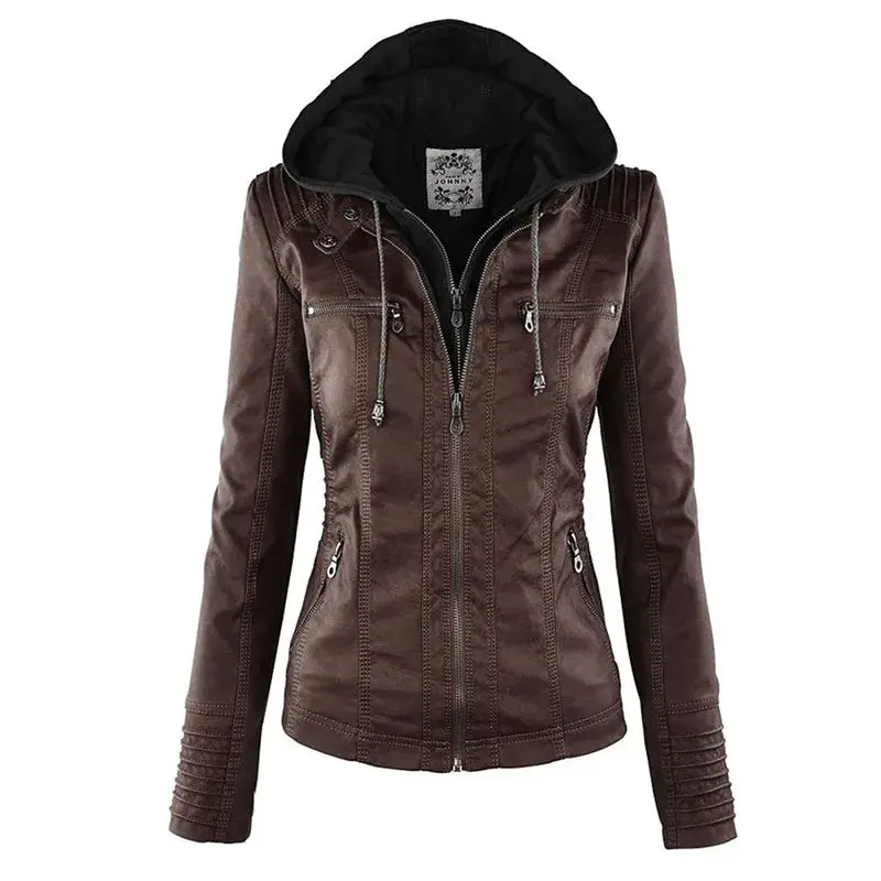 여성용 고딕 인조 가죽 재킷, 2023 후드, 겨울 가을 오토바이 재킷, 블랙 겉옷, PU 기본 재킷 코트