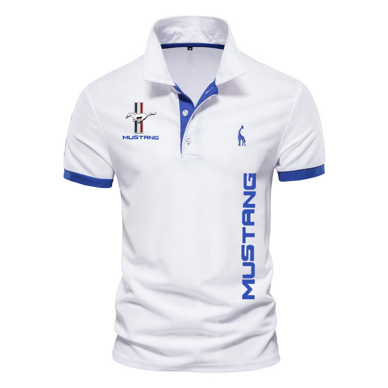 Nieuwe Polo Shirt Voor Mannen Mustang Auto Logo Print 100% Katoen Luxe Stijl Mannen Golf Shirt Oversized Mannen polo Shirt XS-5XL