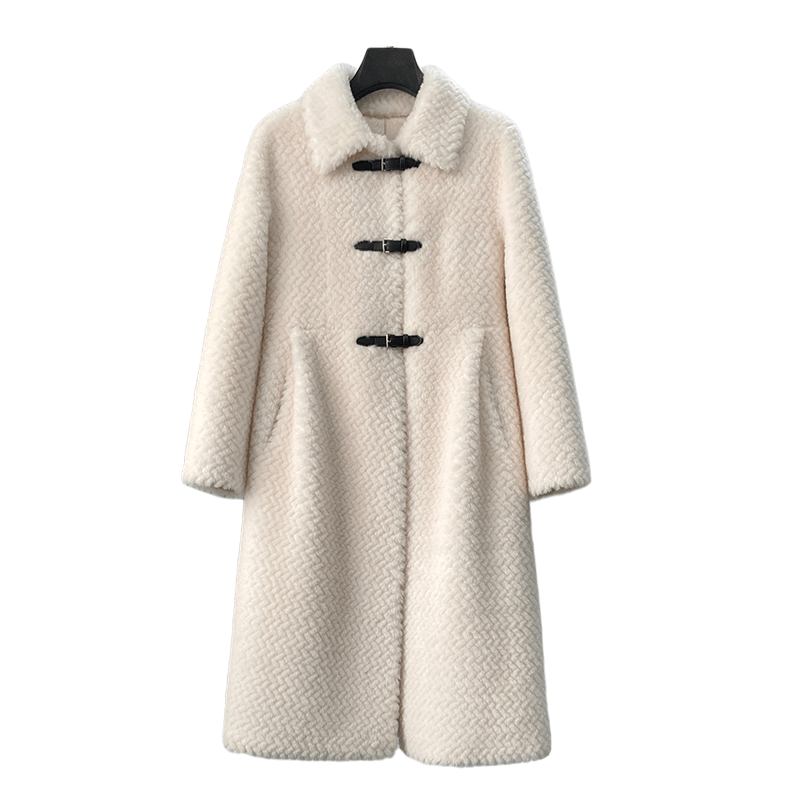 Aorice-abrigo largo de lana auténtica para mujer, chaqueta cálida con diseño de botones, CT326