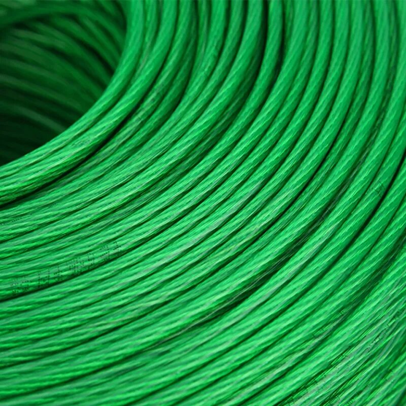 Kabel fleksibel berlapis PVC hijau kawat baja 100 meter 2mm 2.5mm untuk menanam rumah kaca rak anggur Shed