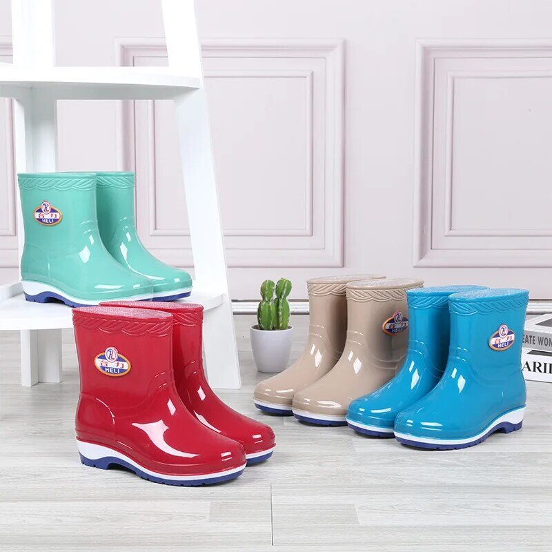 Botas de chuva de moda feminina, sapatos femininos confortáveis e estáveis, botas de chuva de dedo redondo, botas de chuva de primavera e outono, 2