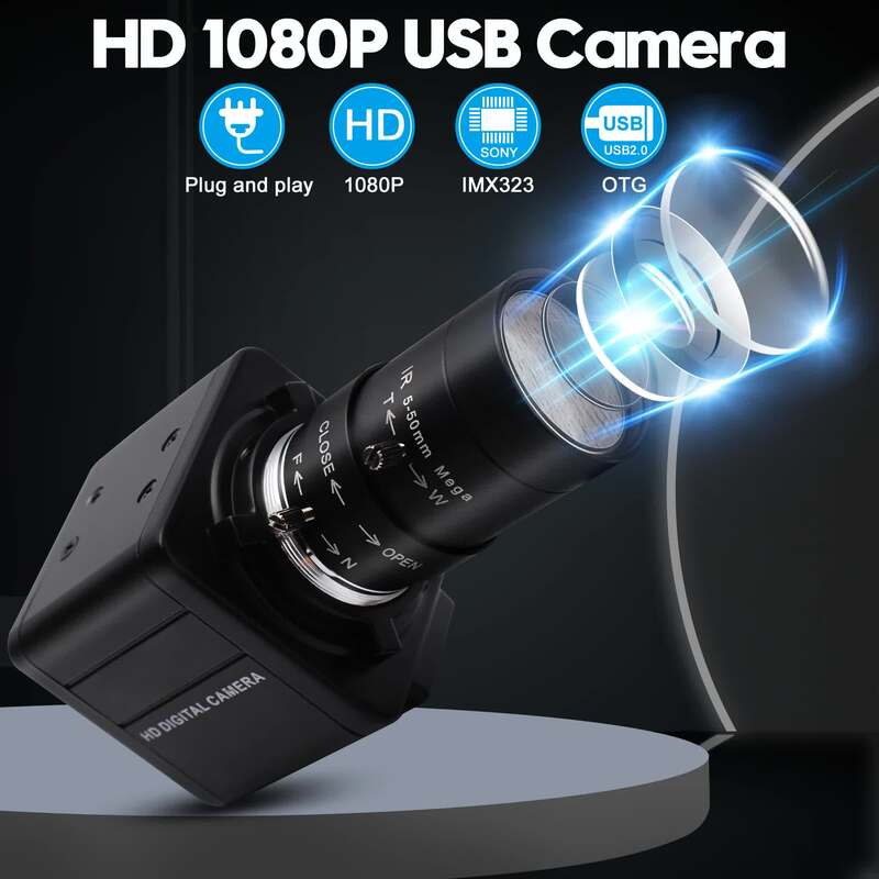 SVPRO 1080P 웹캠 줌 렌즈 포함, 5-50mm 수동 초점 USB 카메라, H.264 저조도 PC 카메라, IMX323 센서 UVC 웹 카메라