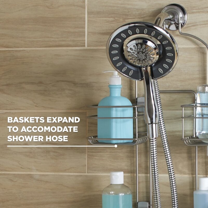 Better Homes & Gardens Caddy sobre la ducha de acero expandible con 4 estantes, níquel satinado