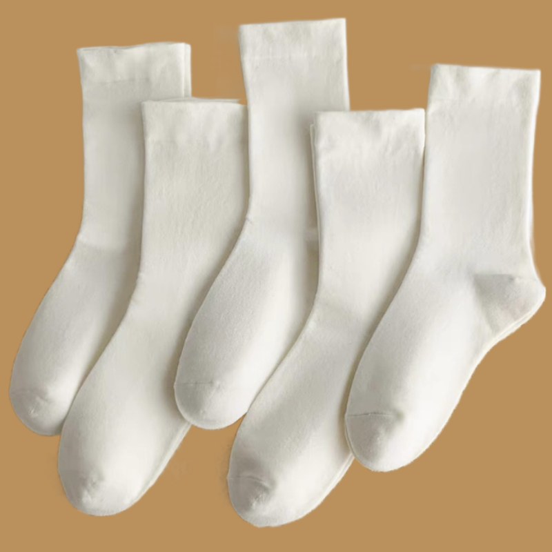 Meias Mid Crew respirável para mulheres, meio tubo, tornozelo meias longas, monocromáticas, preto e branco, alta qualidade, 3 pares, 5 pares, 10 pares