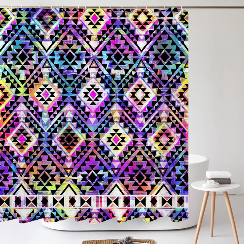 HOAbstract-Rideau de douche bohème avec crochets, tissu polyester imprimé Boho, art nordique médiéval