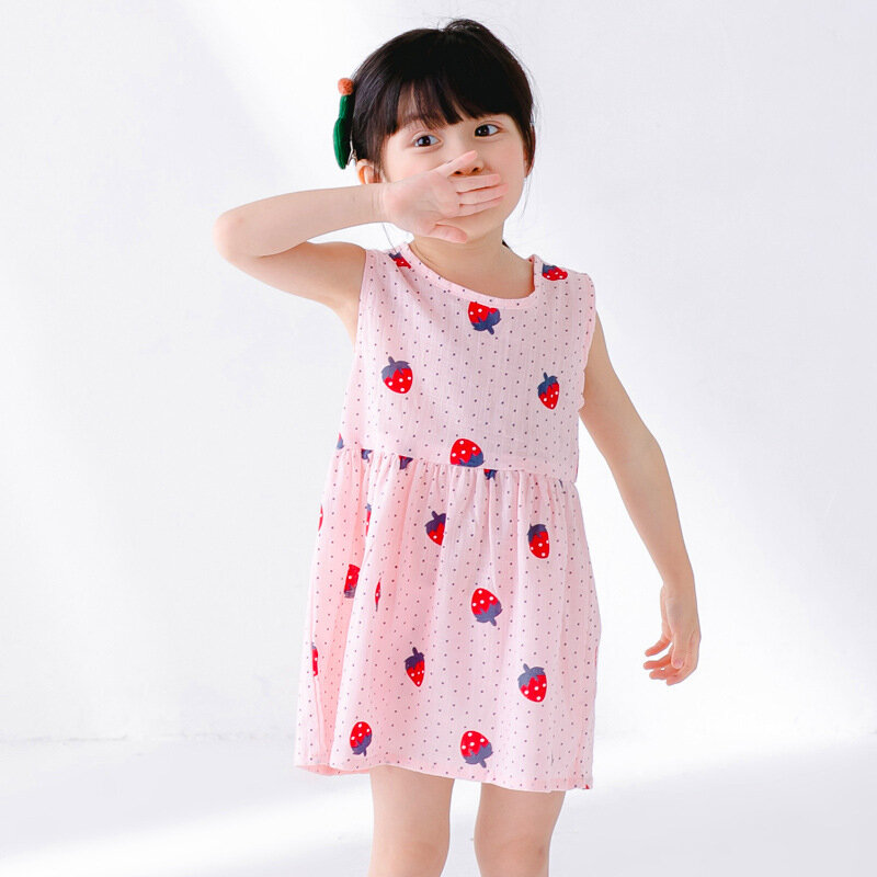 2022 새로운 유아 아기 여름 드레스 키즈 여자 민소매 공주 드레스 코튼 인쇄 어린이 옷 캐주얼 부드러운 여자 드레스
