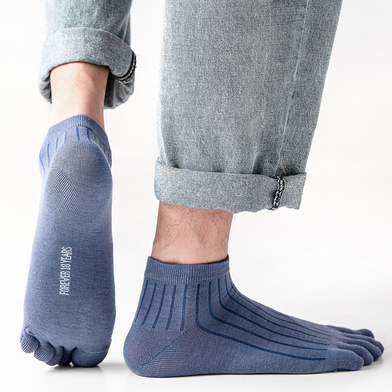 ถุงเท้าผู้ชาย1คู่ระบายอากาศได้ดีบางผ้าฝ้ายลำลองถุงเท้าแฟชั่นยืดหยุ่นห้านิ้วสำหรับกีฬาวิ่ง
