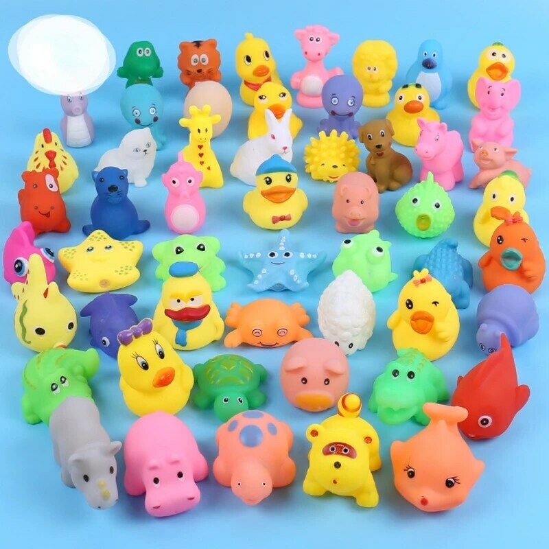 Animais fofos Brinquedos de natação para crianças, flutuador de borracha macia, Squeeze Sound, brinquedos de banho do bebê, brinquedos de banho Squeaky, 10pcs por conjunto